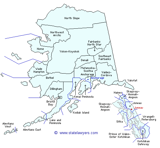 Alaska County Outline Map.